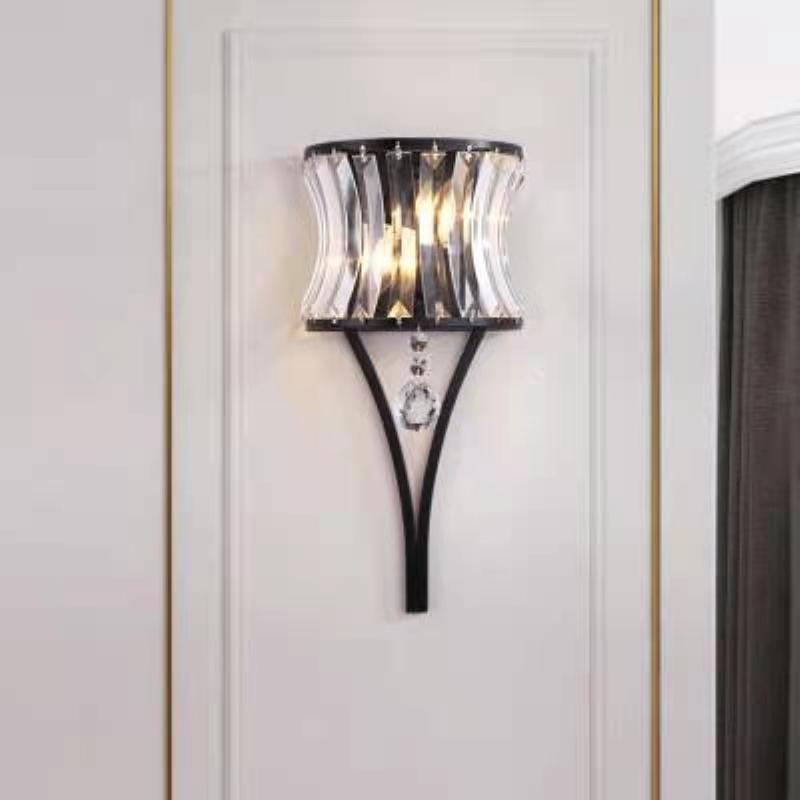 Modern Luxury Half Circle Striped Iron Crystal 2-Light Wall Sconce Lamp For Living Room