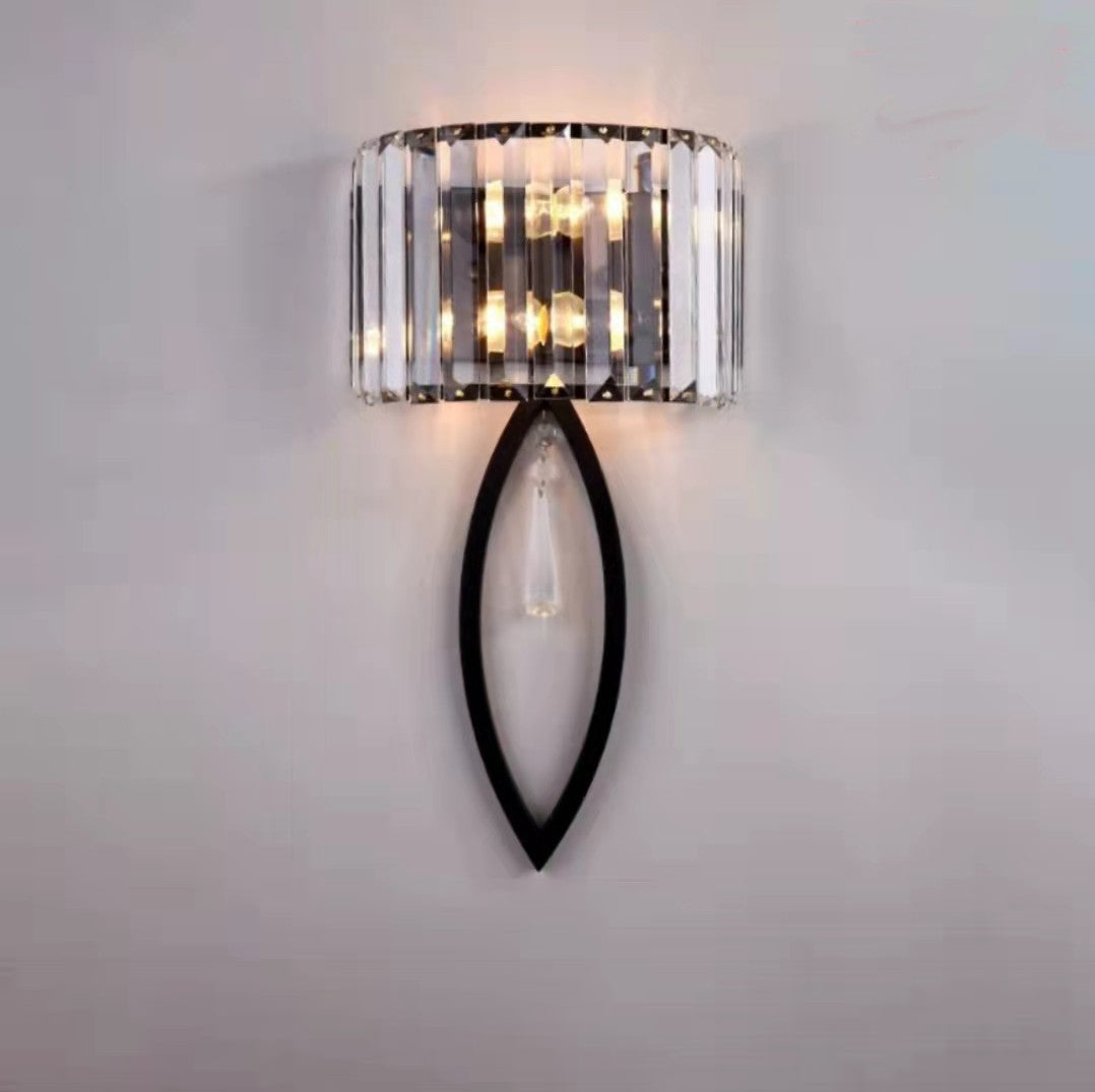 Modern Luxury Half Circle Striped Iron Crystal 2-Light Wall Sconce Lamp For Living Room