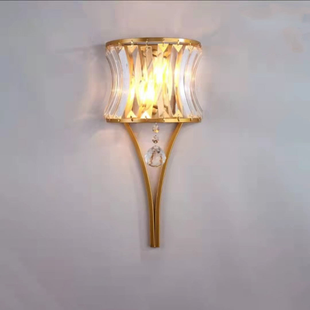 Modern Luxury Half Circle Striped Iron Crystal 2-Light Wall Sconce Lamp For Living Room