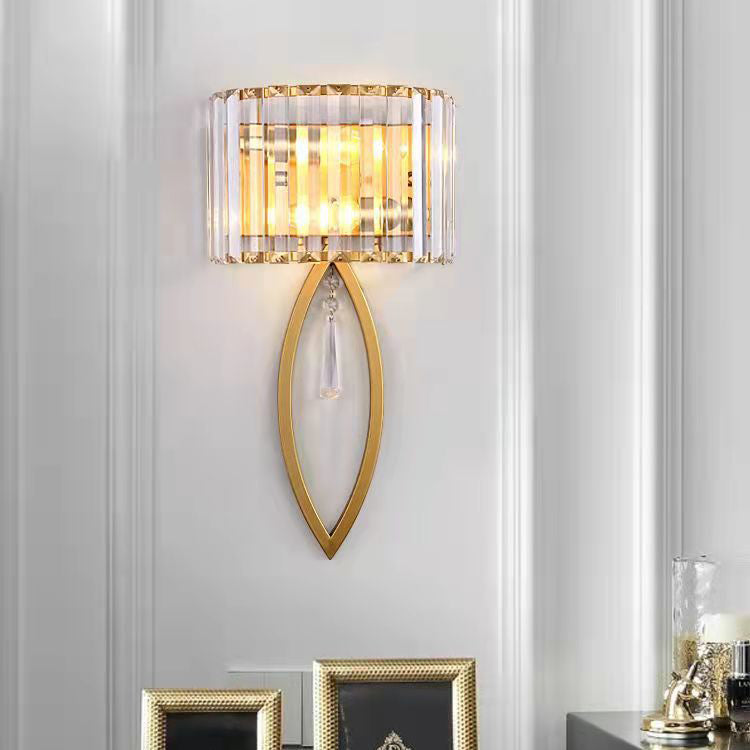 Modern Luxury Half Circle Striped Iron Crystal 2-Light Wall Sconce Lamp For Living Room