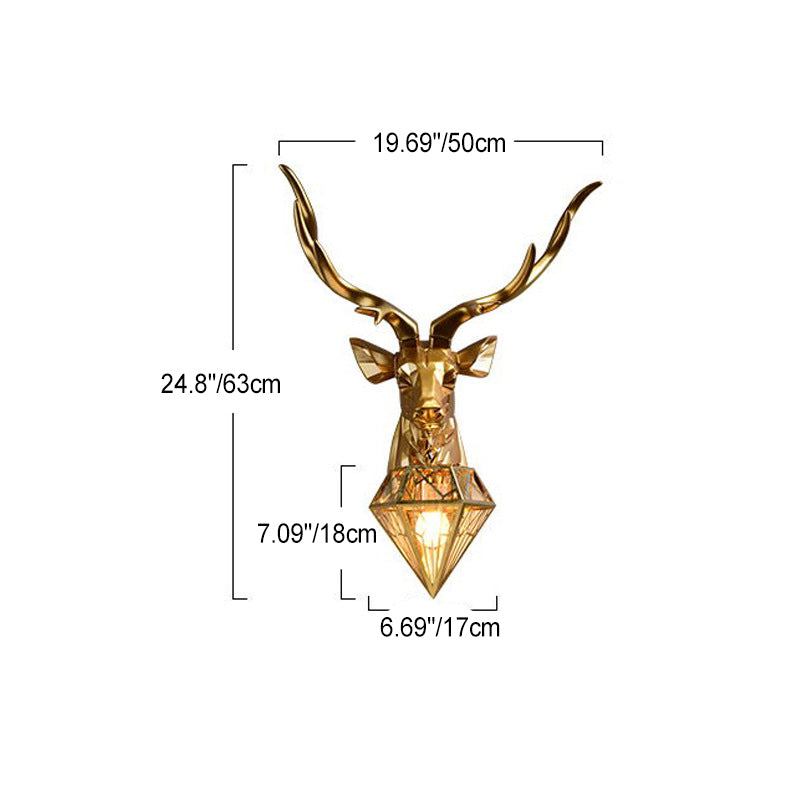 Contemporary Creative Deer Head Diamond Resin Stainless Steel Shade 1-Light Wall Sconce Lamp For Living Room