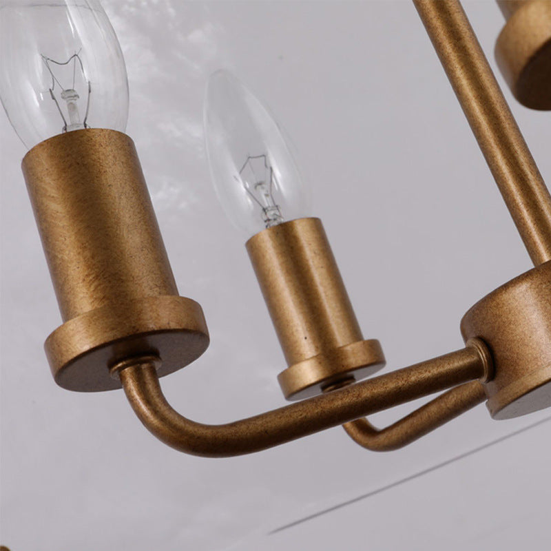 ثريا تقليدية ريفية مستطيلة الشكل شبه منحرفة بإطار نحاسي وغطاء زجاجي 5/7 ضوء لغرفة المعيشة