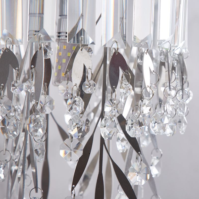 Modern Luxury Curved Pole Round Crystal Shade Stainless Steel Frame 1-Light Wall Sconce Lamp For Bedroom