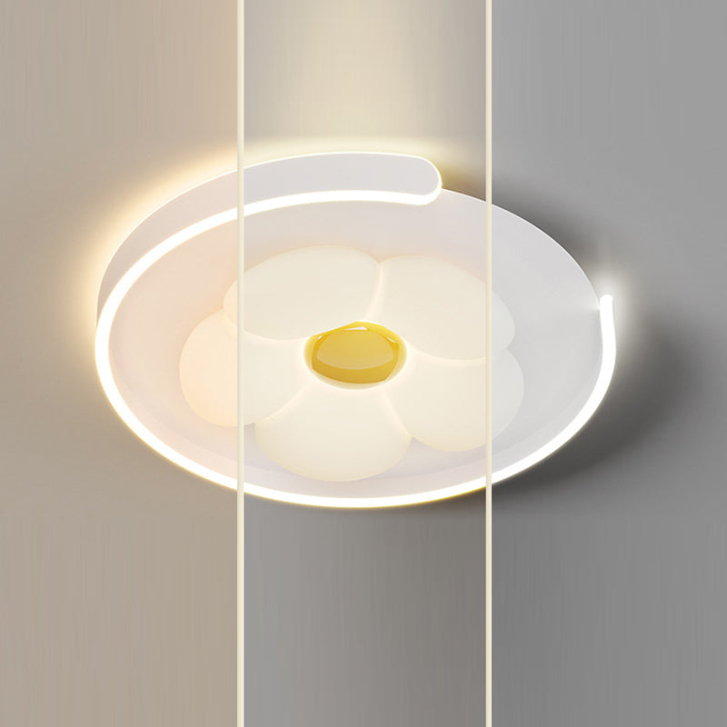 Contemporary Creative Round Square Flower Wave Aluminum PE Plastic Shade LED Flush Mount Ceiling Light For Bedroom