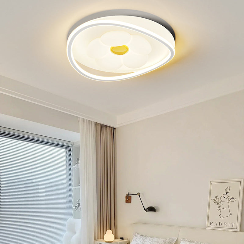 Contemporary Creative Round Square Flower Wave Aluminum PE Plastic Shade LED Flush Mount Ceiling Light For Bedroom