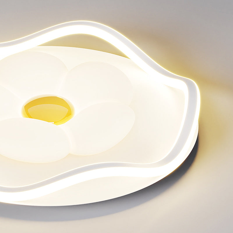 Contemporary Creative Round Square Flower Wave Aluminum PE Plastic Shade LED Flush Mount Ceiling Light For Bedroom