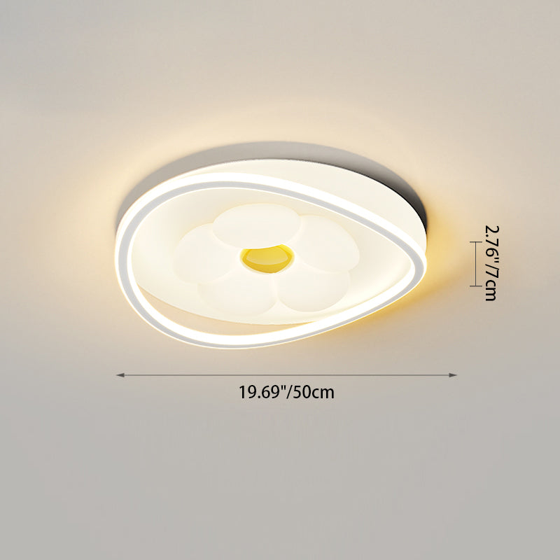 Contemporary Creative Round Square Flower Wave Aluminum PE Plastic Shade LED Flush Mount Ceiling Light For Bedroom