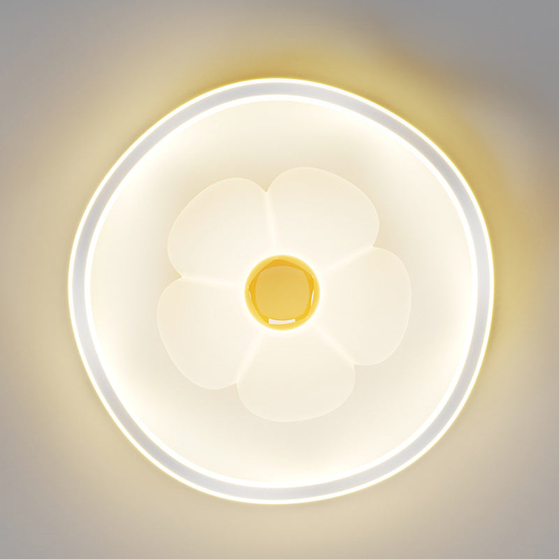 Contemporary Creative Round Square Flower Wave Aluminum PE Plastic Shade LED Flush Mount Ceiling Light For Bedroom