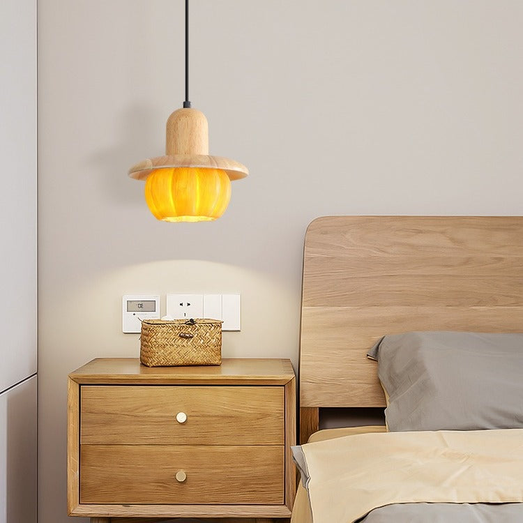 Contemporary Creative Disc Pumpkin Shape Wood Resin Shade 1-Light Wall Sconce Lamp For Living Room