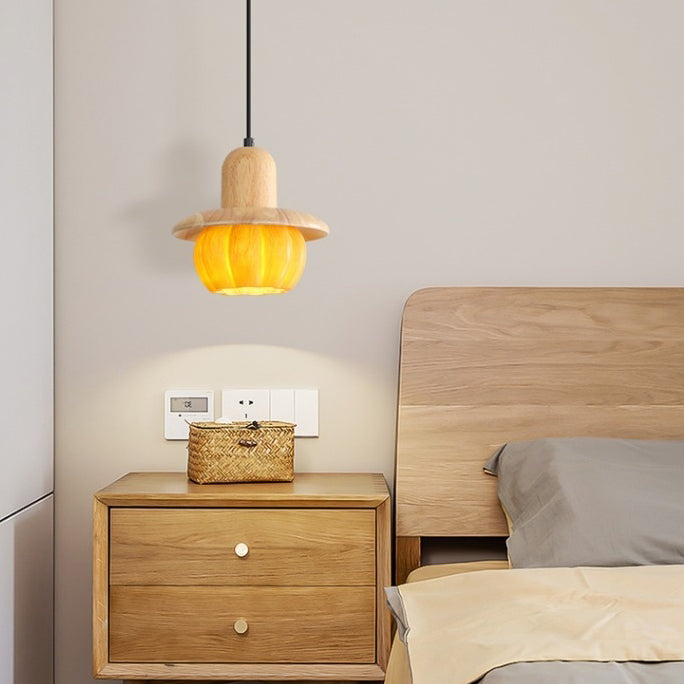 Contemporary Creative Disc Pumpkin Shape Wood Resin Shade 1-Light Wall Sconce Lamp For Living Room