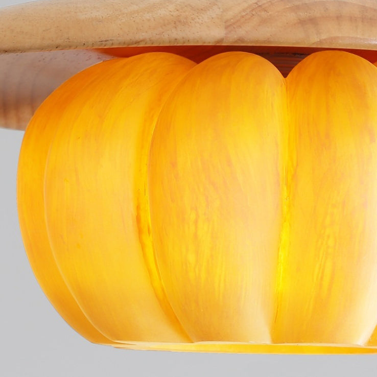 Contemporary Creative Disc Pumpkin Shape Wood Resin Shade 1-Light Wall Sconce Lamp For Living Room