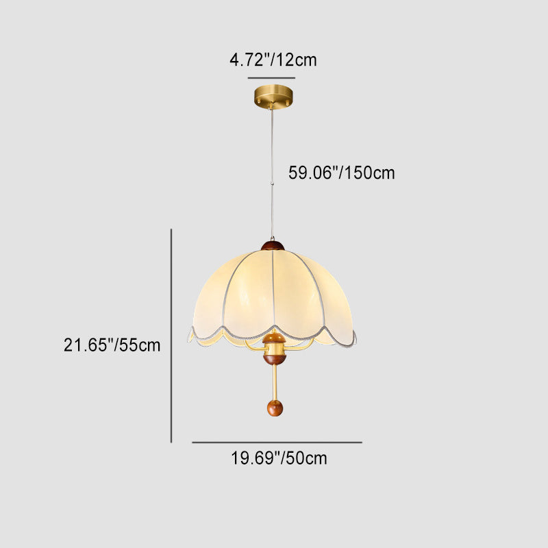 Traditional Vintage Round Dome Floral Print Full Copper Fabric Shade 3-Light Pendant Light For Living Room