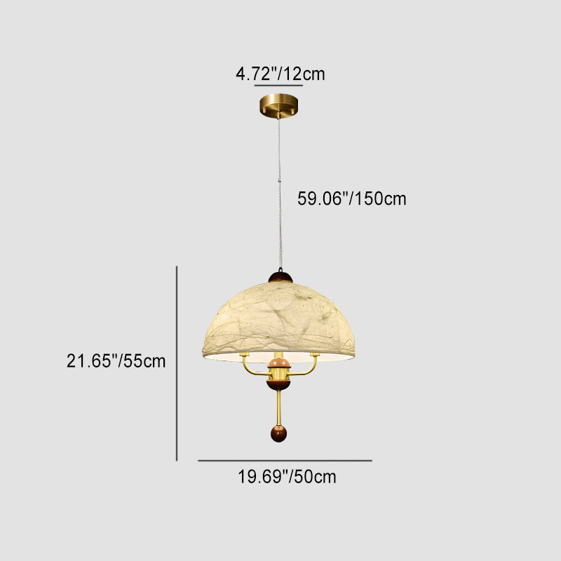 Traditional Vintage Round Dome Floral Print Full Copper Fabric Shade 3-Light Pendant Light For Living Room