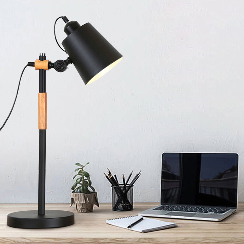 Modern Minimalist Long Pole Cylinder Wood Iron 1-Light Table Lamp For Bedroom