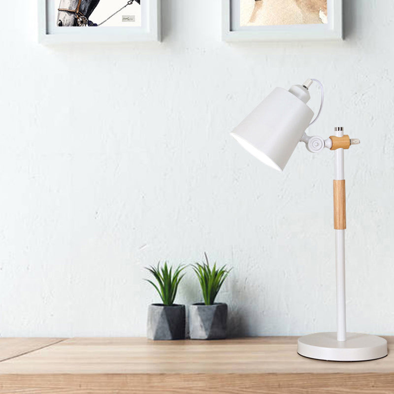 Modern Minimalist Long Pole Cylinder Wood Iron 1-Light Table Lamp For Bedroom