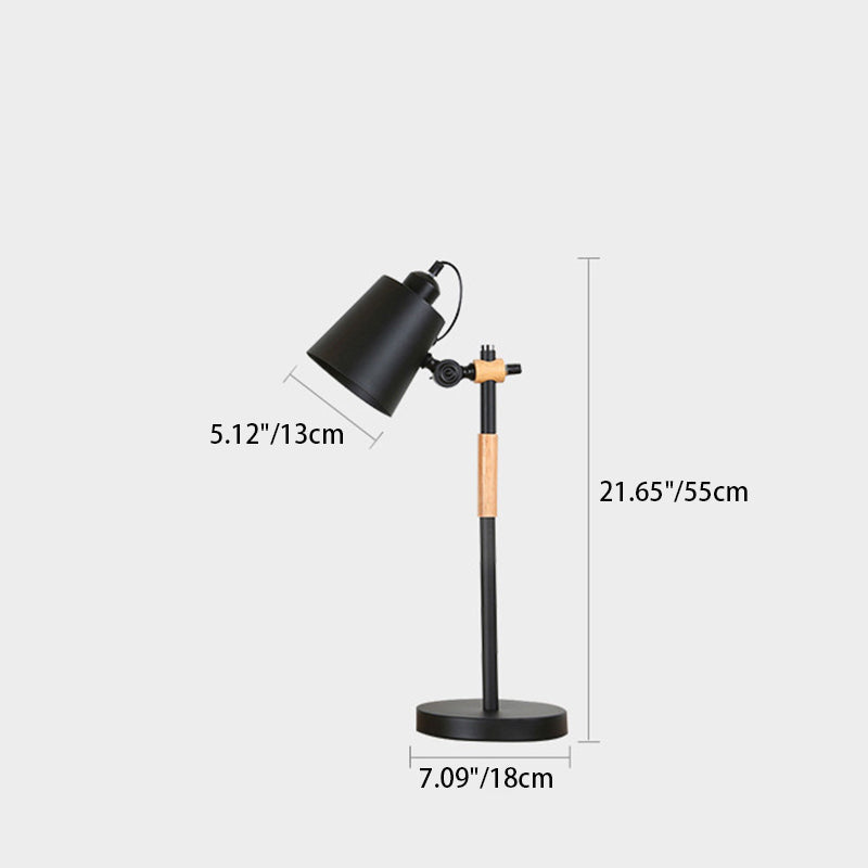 Modern Minimalist Long Pole Cylinder Wood Iron 1-Light Table Lamp For Bedroom