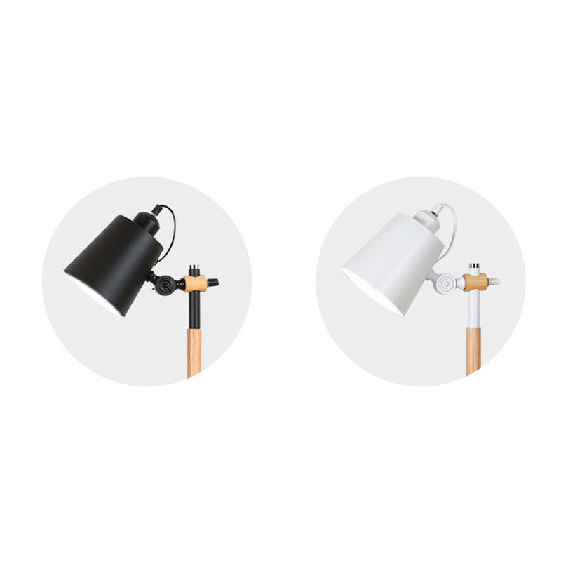 Modern Minimalist Long Pole Cylinder Wood Iron 1-Light Table Lamp For Bedroom