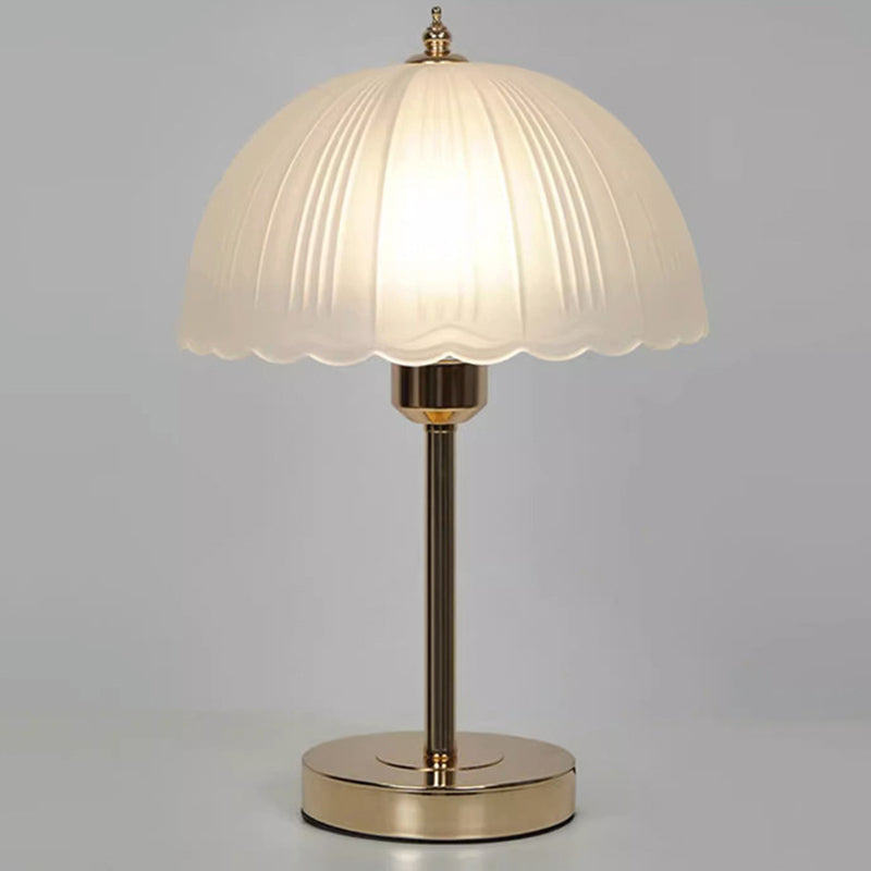 Contemporary Nordic Half Dome Lace Iron Glass 1-Light Table Lamp For Bedroom