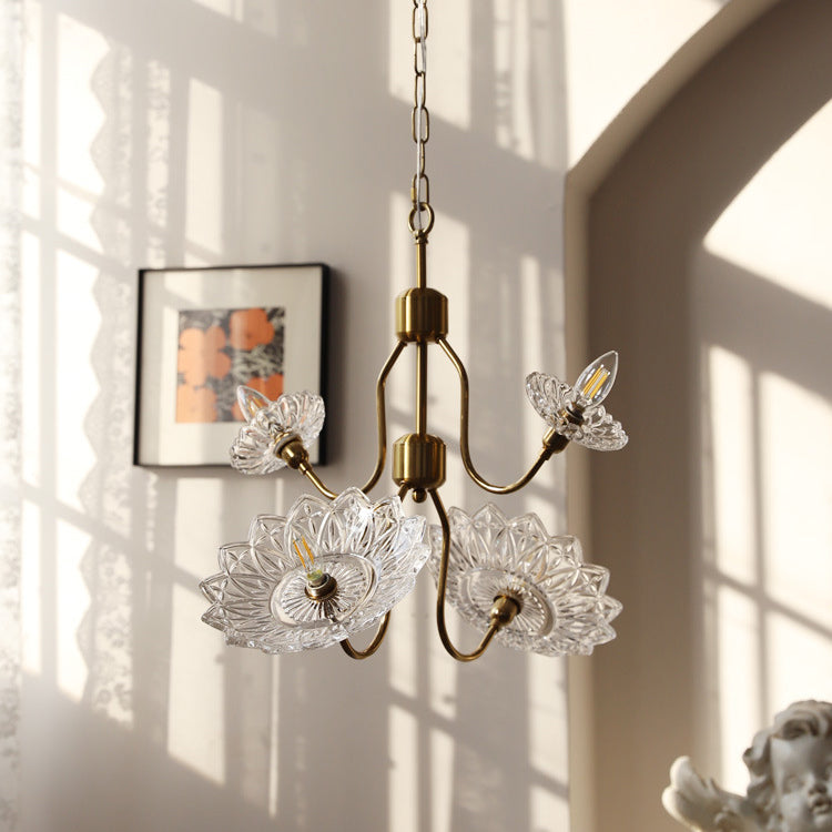 ثريا فرنسية تقليدية على شكل فرع زهرة بإطار حديدي وغطاء زجاجي و4/6 مصابيح لغرفة المعيشة
