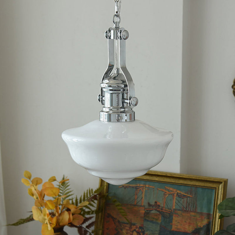 Contemporary Retro Round Dome Iron Glass Shade 1-Light Pendant Light For Living Room