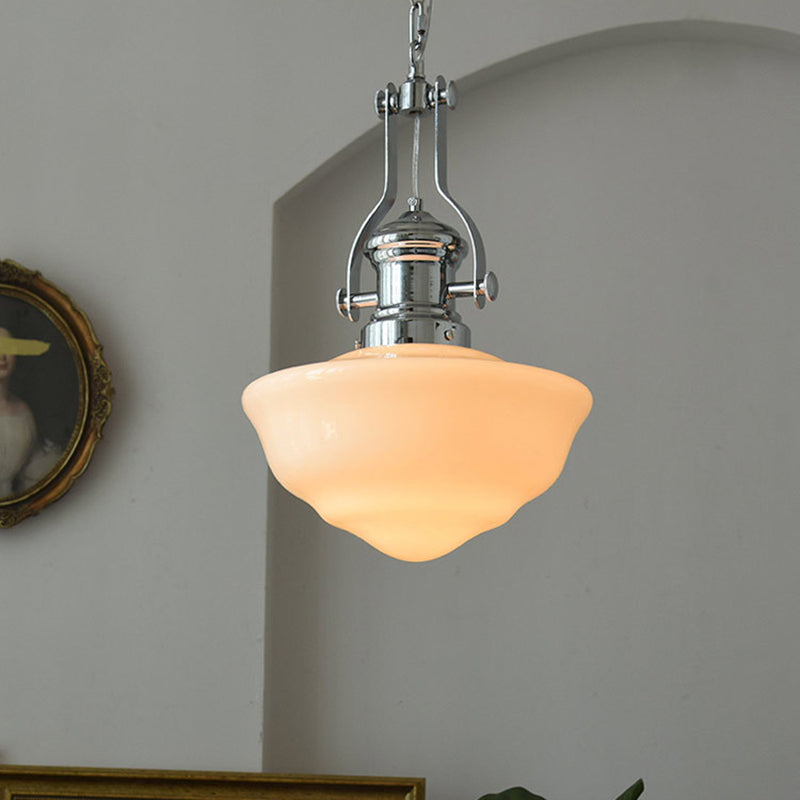 Contemporary Retro Round Dome Iron Glass Shade 1-Light Pendant Light For Living Room