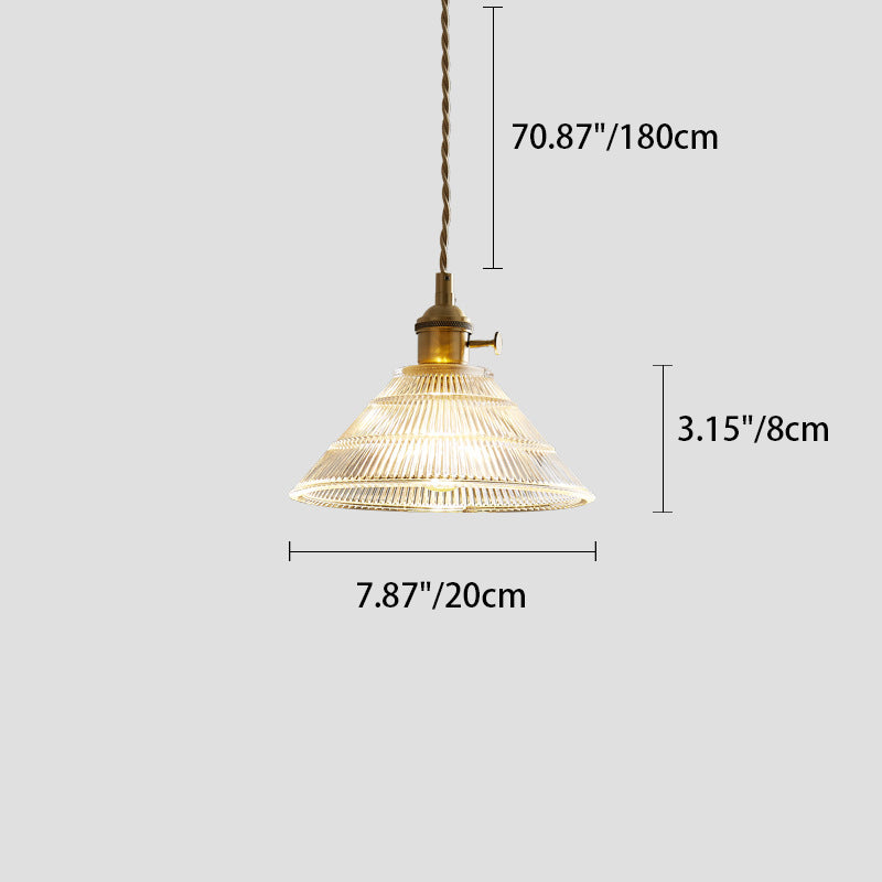 Modern Minimalist Round Flower Cone Brass Glass 1-Light Pendant For Living Room