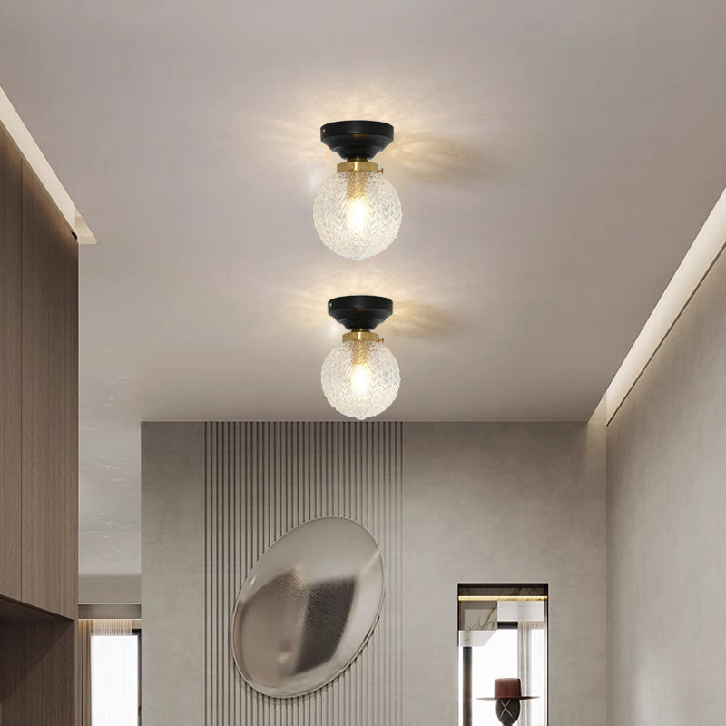 Traditional French Orb Leaf Wood Glass 1-Light Semi-Flush Mount Ceiling Light For Living Room