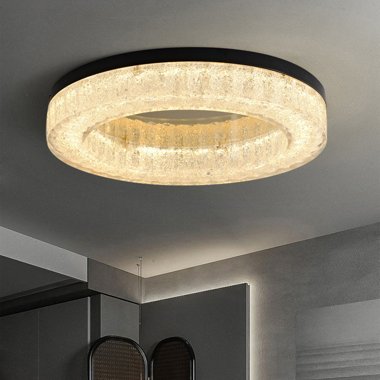 モダンで豪華なラウンド型フル銅ステンレススチール樹脂LEDフラッシュマウントシーリングライトリビングルーム用