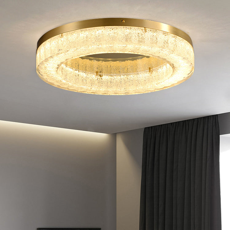 モダンで豪華なラウンド型フル銅ステンレススチール樹脂LEDフラッシュマウントシーリングライトリビングルーム用
