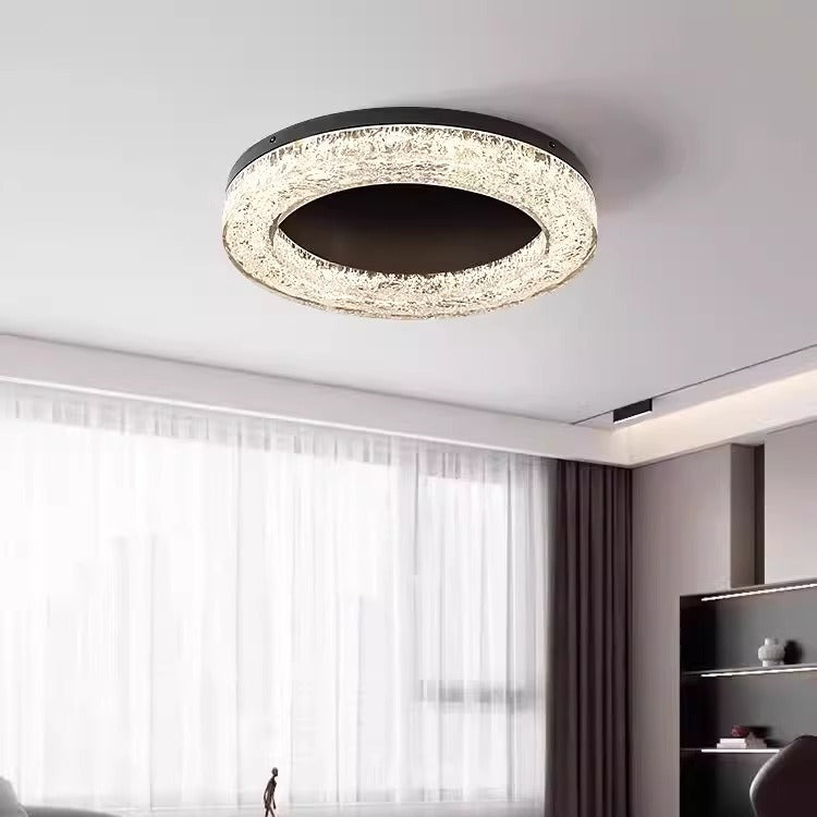 モダンで豪華なラウンド型フル銅ステンレススチール樹脂LEDフラッシュマウントシーリングライトリビングルーム用