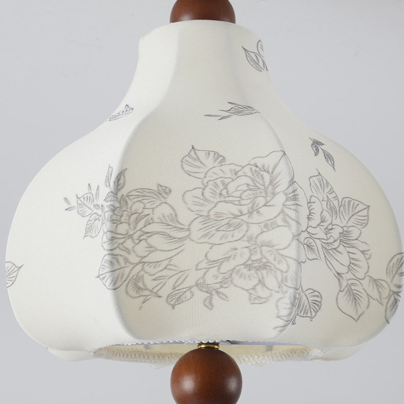 Traditional Vintage Domed Floral Printed Iron Wood Fabric 1-Light Semi-Flush Mount Ceiling Light For Living Room