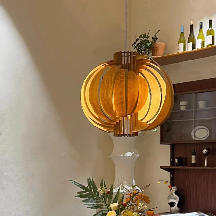 Traditional Vintage Globe Moon Shape Wood 1-Light Pendant Light For Living Room
