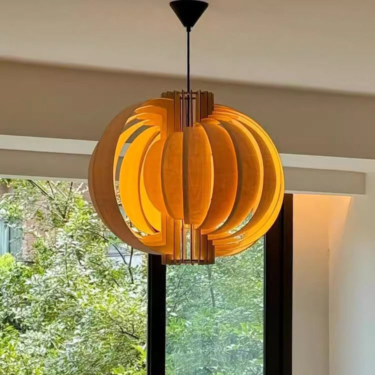Traditional Vintage Globe Moon Shape Wood 1-Light Pendant Light For Living Room