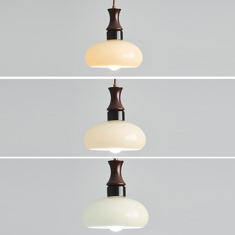 Traditional Vintage Round Oval Glass Shade Wood 1-Light Pendant Light For Living Room