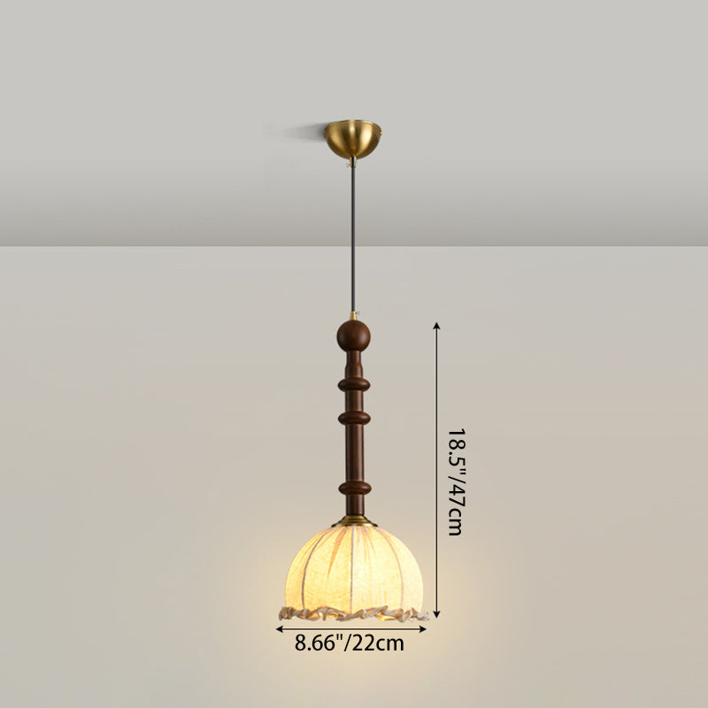 Traditional Vintage Dome Cylinder Lace Fabric Shade Wood Hardware Frame 1-Light Pendant Light For Living Room