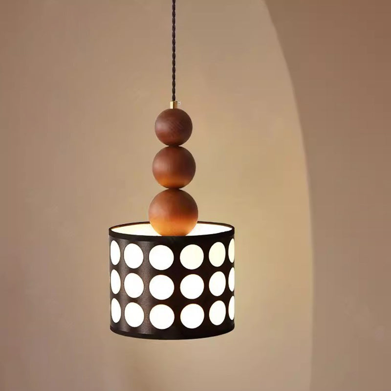 Traditional Vintage Beads Cylinder Wooden Iron 1-Light Pendant Light For Living Room