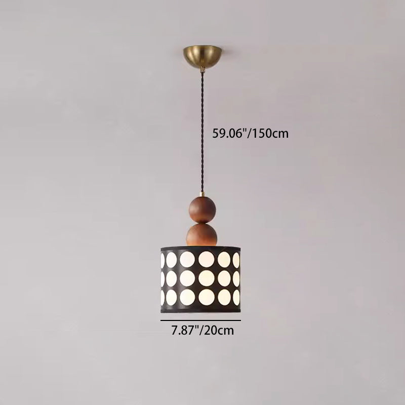 Traditional Vintage Beads Cylinder Wooden Iron 1-Light Pendant Light For Living Room