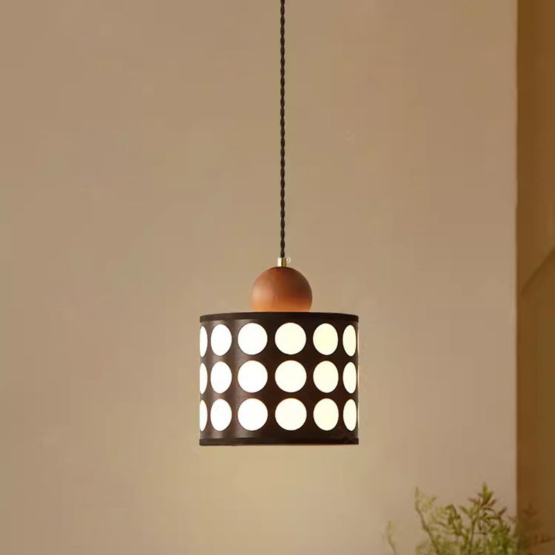Traditional Vintage Beads Cylinder Wooden Iron 1-Light Pendant Light For Living Room