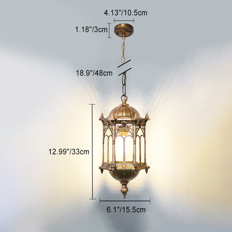 Traditional Vintage Waterproof Hexagonal Column Palace Aluminum Acrylic 1-Light Pendant Light For Outdoor Patio