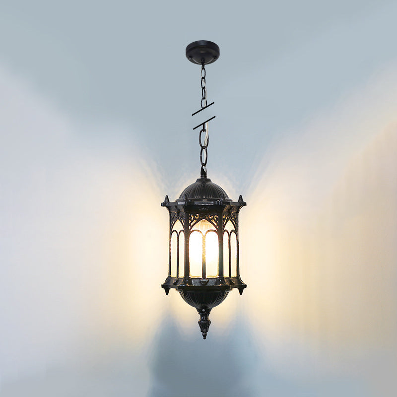 Traditional Vintage Waterproof Hexagonal Column Palace Aluminum Acrylic 1-Light Pendant Light For Outdoor Patio