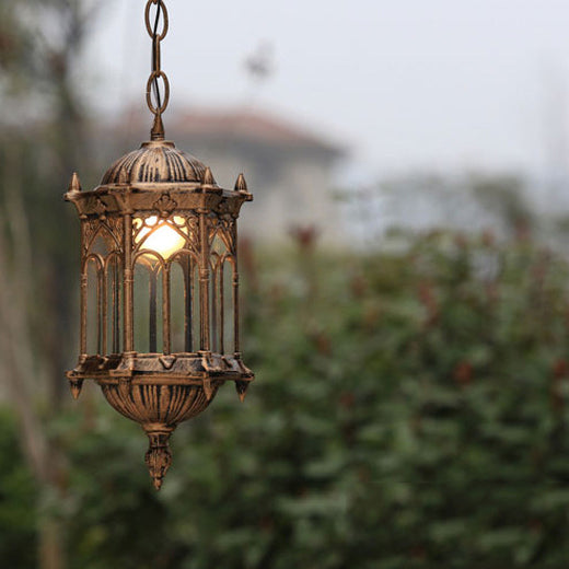 Traditional Vintage Waterproof Hexagonal Column Palace Aluminum Acrylic 1-Light Pendant Light For Outdoor Patio
