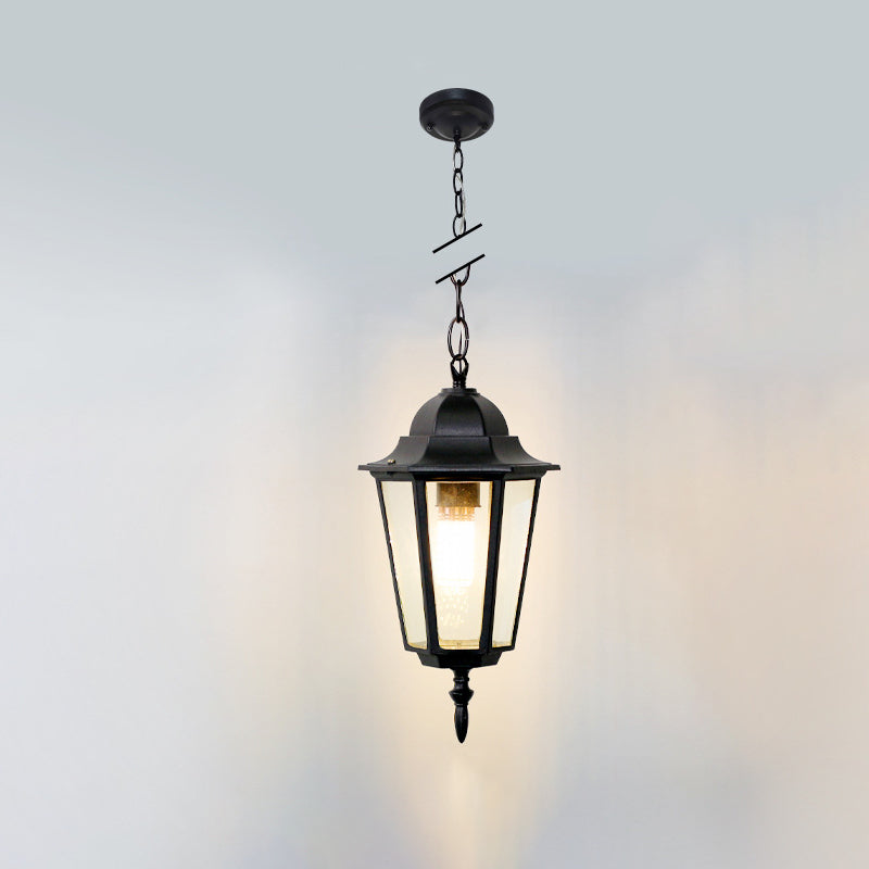 Traditional Vintage Waterproof Hexagonal Aluminum Acrylic 1-Light Pendant Light For Outdoor Patio