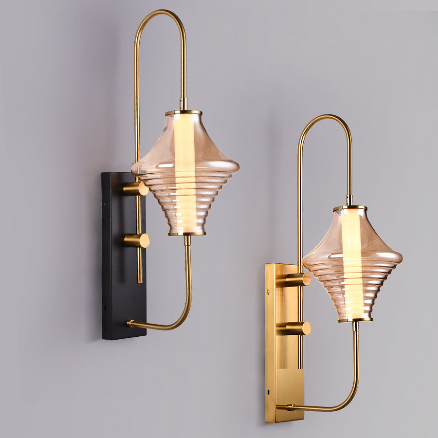 Contemporary Nordic Long Gyro Shape Glass Shade Iron Frame LED Wall Sconce Lamp For Living Room