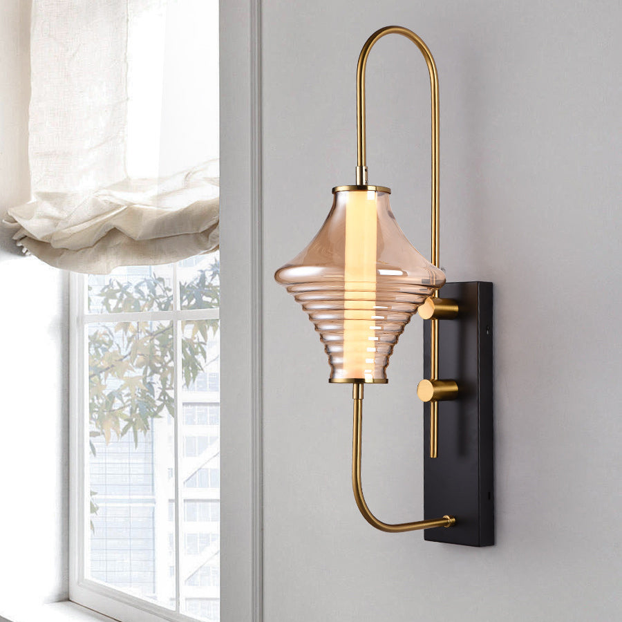 Contemporary Nordic Long Gyro Shape Glass Shade Iron Frame LED Wall Sconce Lamp For Living Room