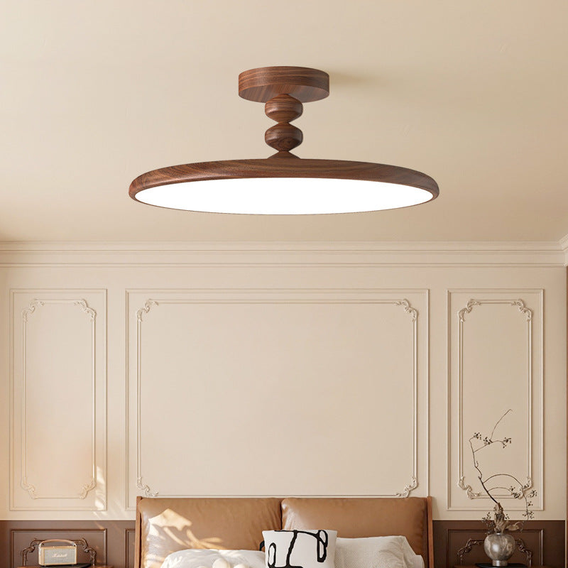 Contemporary Retro Round Iron PVC LED Semi-Flush Mount Ceiling Light For Bedroom