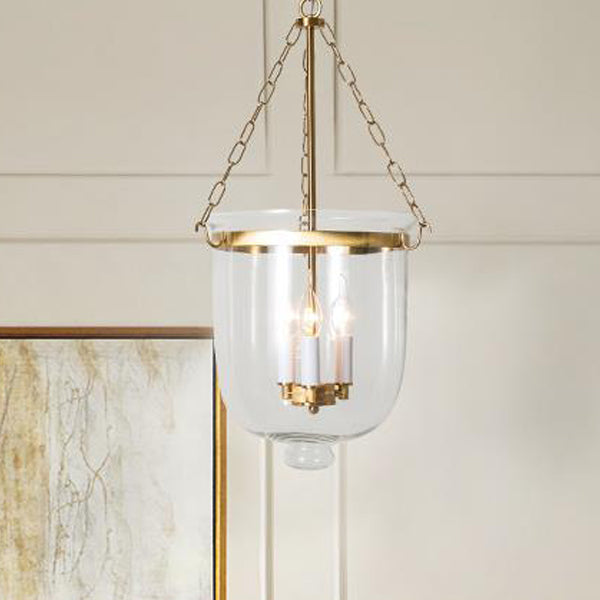 Traditional Vintage Round Cup Shape Glass Shade Candelabra Iron Frame 3-Light Pendant Light For Living Room