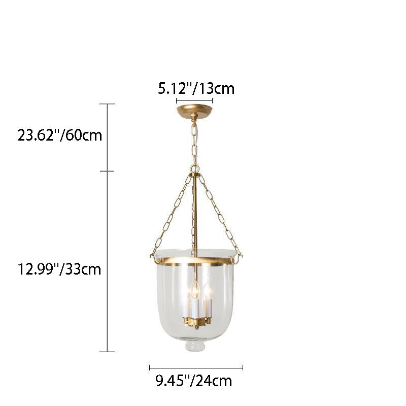 Traditional Vintage Round Cup Shape Glass Shade Candelabra Iron Frame 3-Light Pendant Light For Living Room