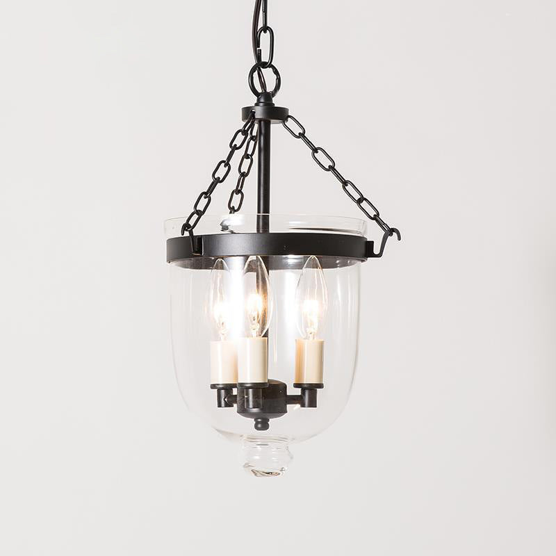 Traditional Vintage Round Cup Shape Glass Shade Candelabra Iron Frame 3-Light Pendant Light For Living Room