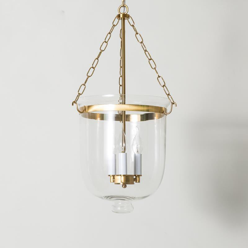 Traditional Vintage Round Cup Shape Glass Shade Candelabra Iron Frame 3-Light Pendant Light For Living Room