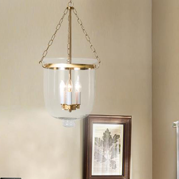 Traditional Vintage Round Cup Shape Glass Shade Candelabra Iron Frame 3-Light Pendant Light For Living Room